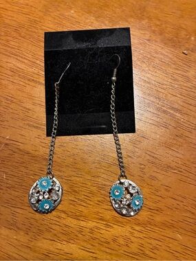 Delicate Blue Floral Drop Earrings - Silver Tone